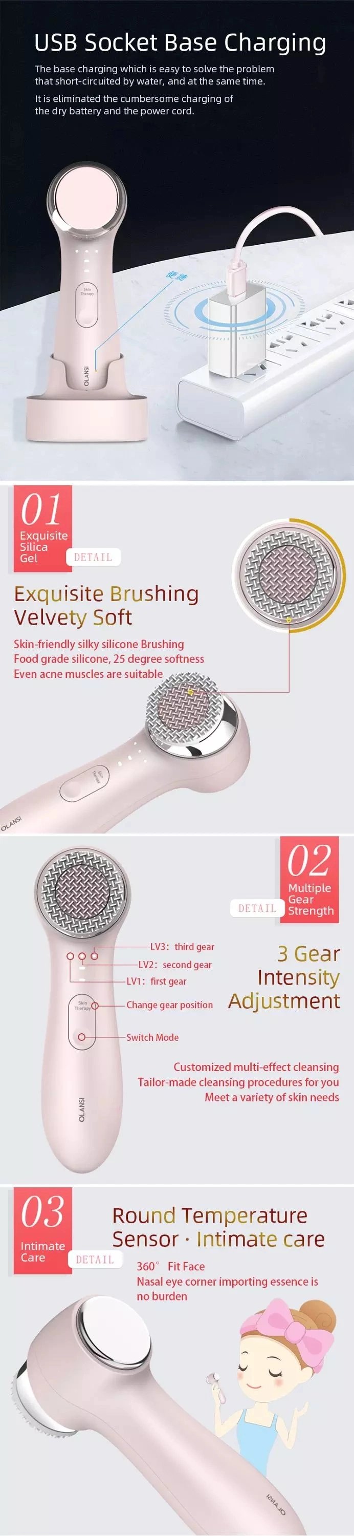 Home Use Product 2021 Beauty Care Imported Waterproof 2 in 1 Face Cleaning Brush Devices