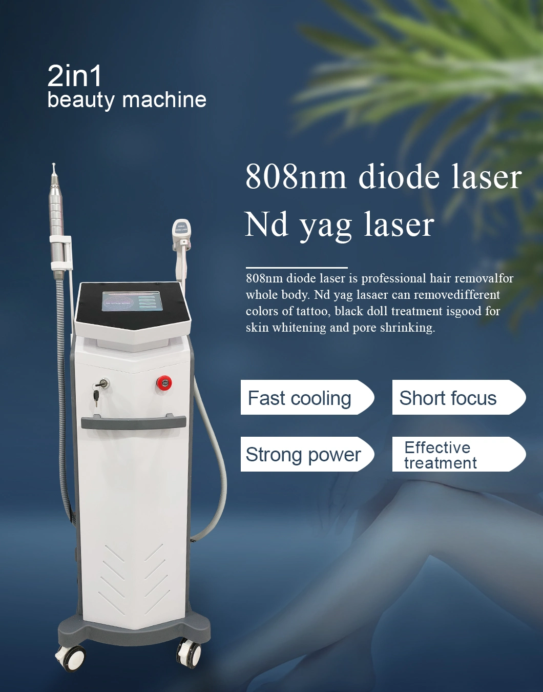 2 in 1 Function 755nm 808nm 1064nm Hair Removal Laser and Laser Tattoo Remover Beauty Device