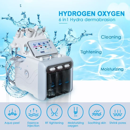 Limpiador facial multifuncional Hydro Oxygen 6 en 1 Aquafacial Water Peel Cuidado de la piel Equipo de belleza Hydro Scrubber RF Facial Máquina de limpieza profunda