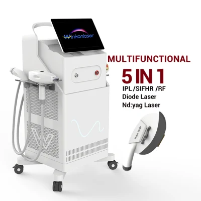 Multifunción 5 en 1 IPL + ND: láser YAG + láser de diodo + RF IPL Depilación Rejuvenecimiento de la piel Máquina de tratamiento de pigmentación del acné Opt IPL Laser